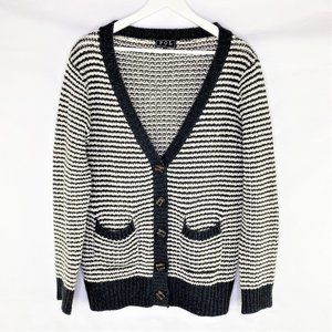 Pol Black & White Chunky-Knit Button Front Cardigan, Size Medium